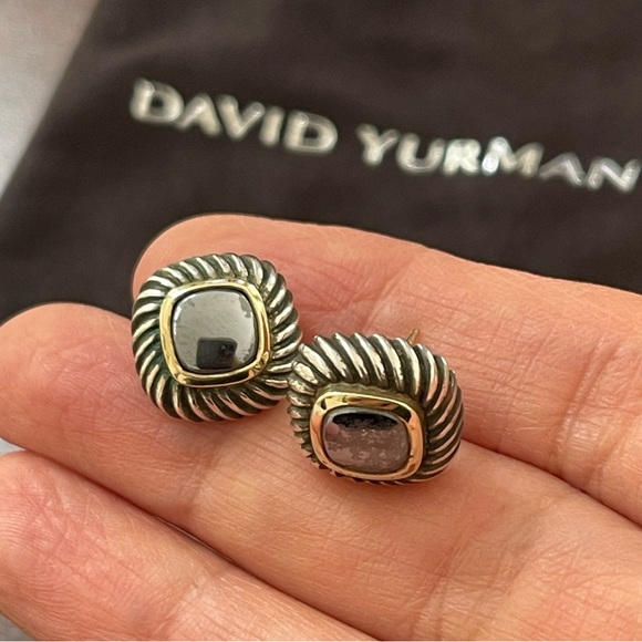 David Yurman hematite 14K solid gold sterling silver stud earrings Authentic - Picture 4 of 8